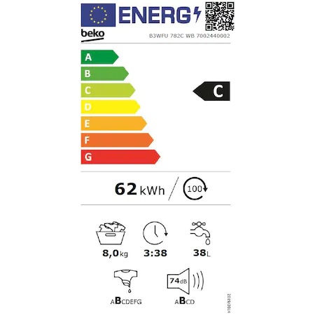 Eticheta energetica Beko B3WFU782CWB