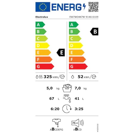 Eticheta energetica Electrolux Dual-Care EW7WO447W